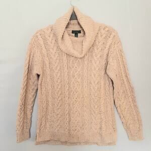 💎LRL Lauren Ralph Lauren Cowl Neck Fisherman Cable Knit Sweater Beige Medium